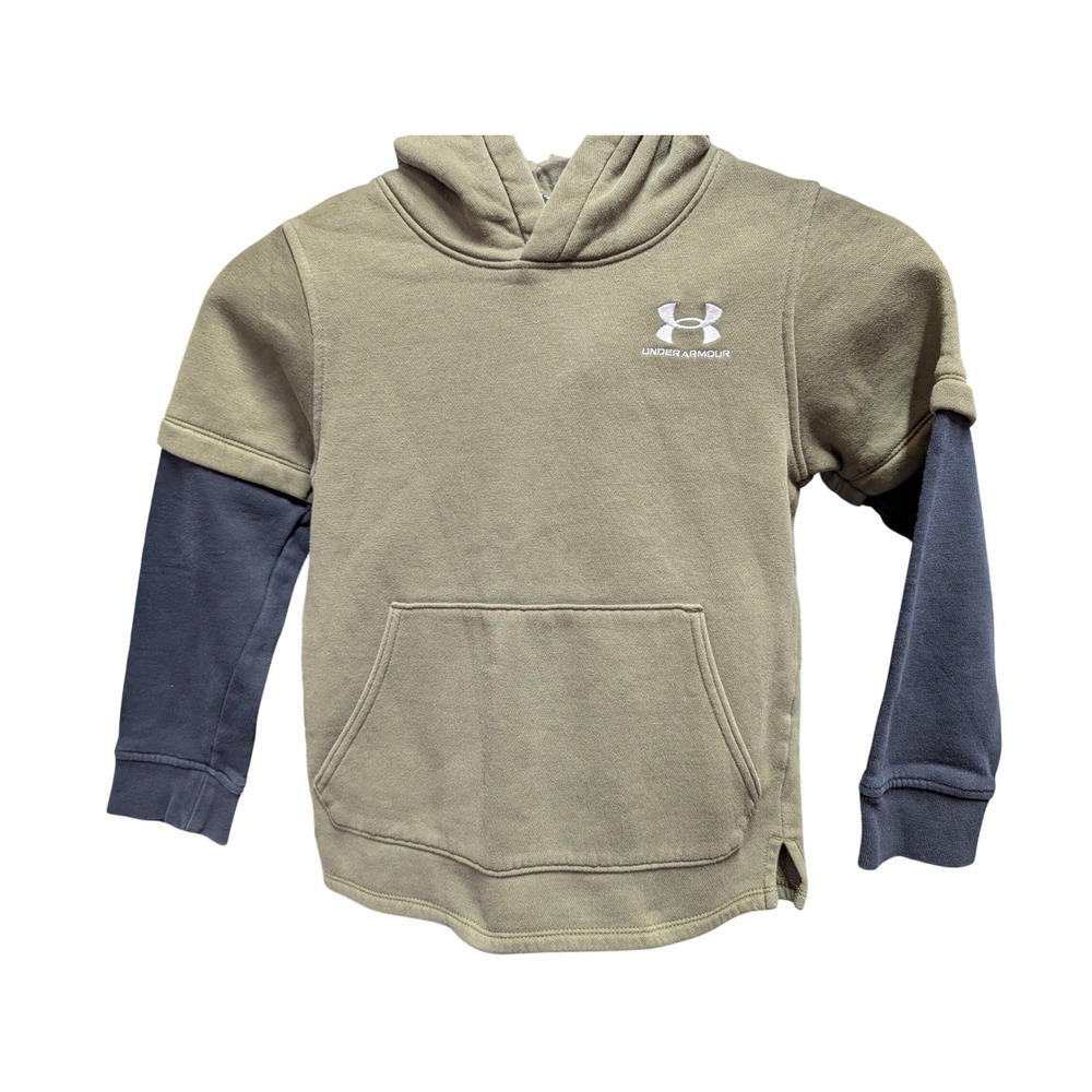 Under Armour Hoodie Kids YXS Olive Green Excellent Layered Long Sleeve Pullover